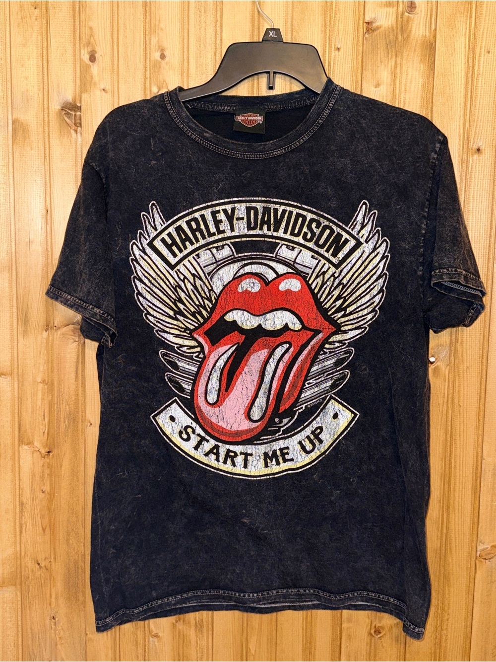 Harley Davidson Rolling Stones Start Me Up Tee Las Vegas Acid Wash Medium Shirt